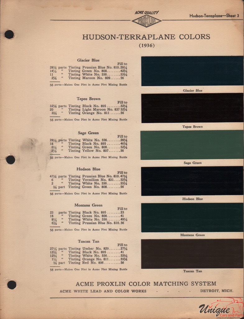 1936 Hudson Paint Charts Acme 1
